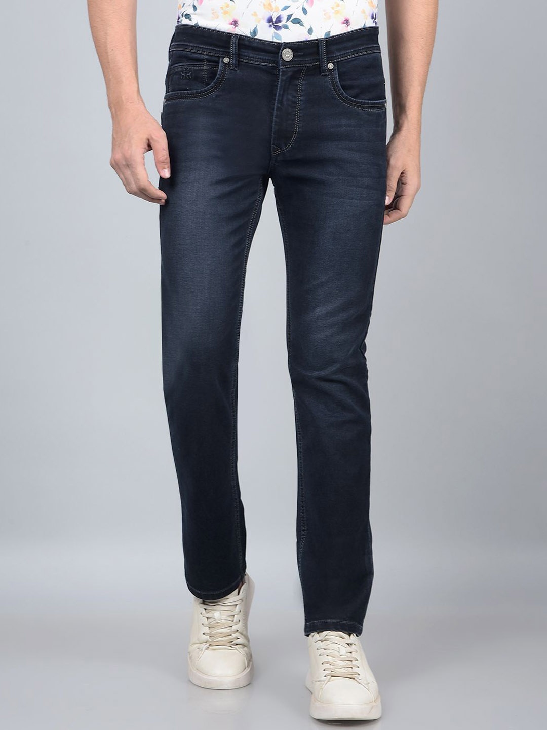 

Crimsoune Club Men Mid-Rise Heavy Fade Clean Look Straight Fit Stretchable Jeans, Blue
