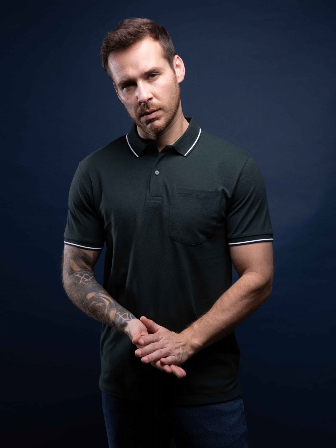 

MAXZONE Polo Collar Short Sleeves Pocket Cotton T-shirt, Green
