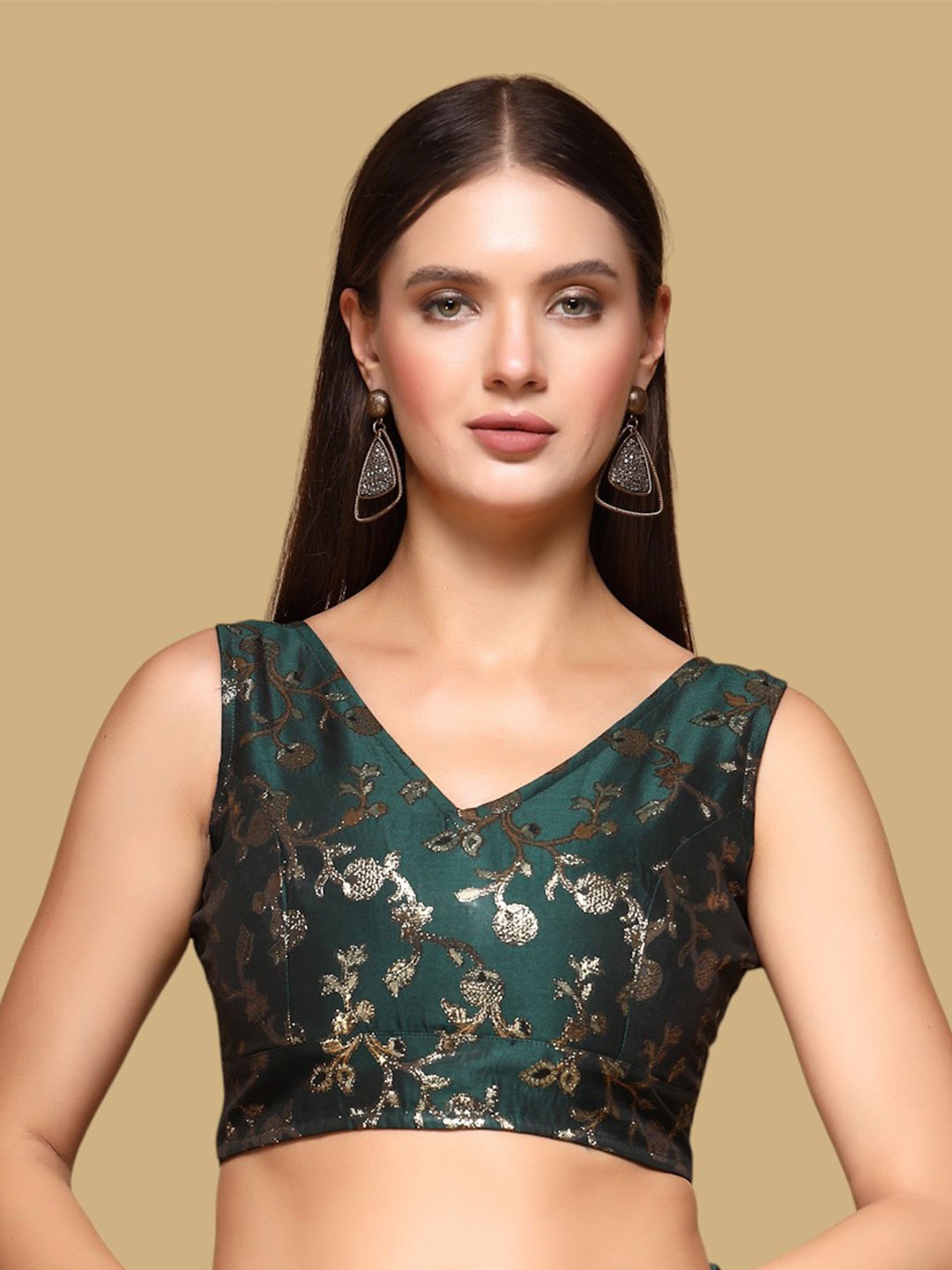 

Oomph! Women Woven Design Jacquard Traditional Saree Blouse, Green