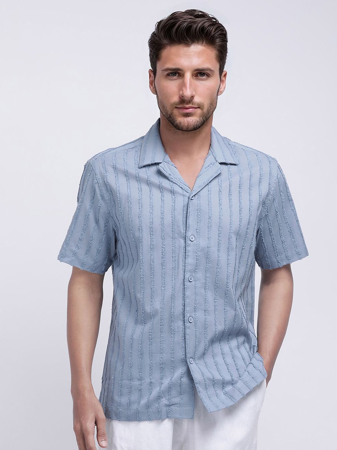 

RARE RABBIT Men Comfort Boxy Opaque Striped Casual Shirt, Blue