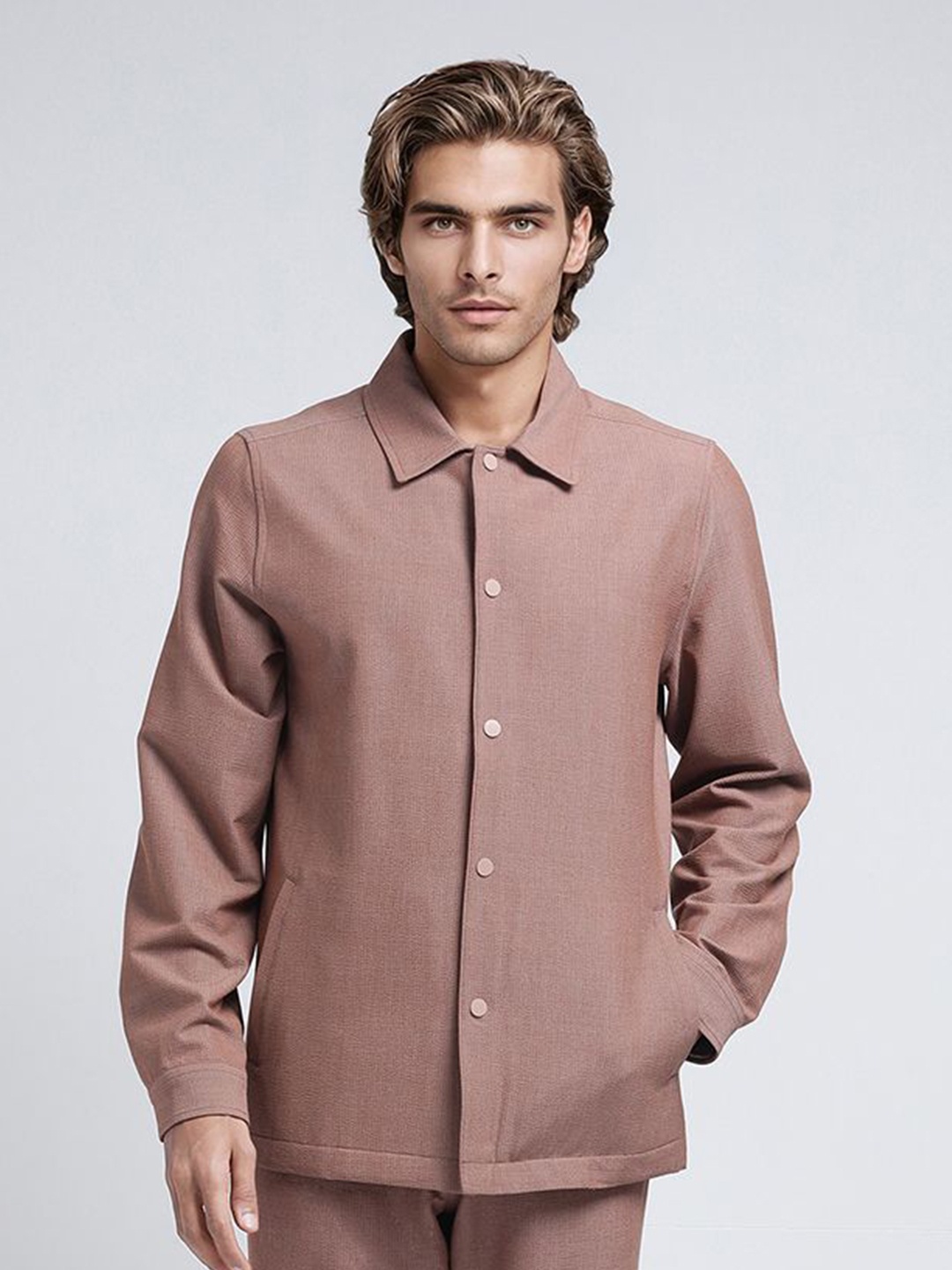 

RARE RABBIT Men Solid Longline Shacket, Rust