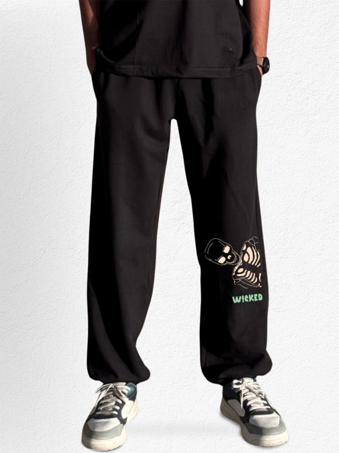 

TheBTclub Men Printed Joggers Trousers, Black