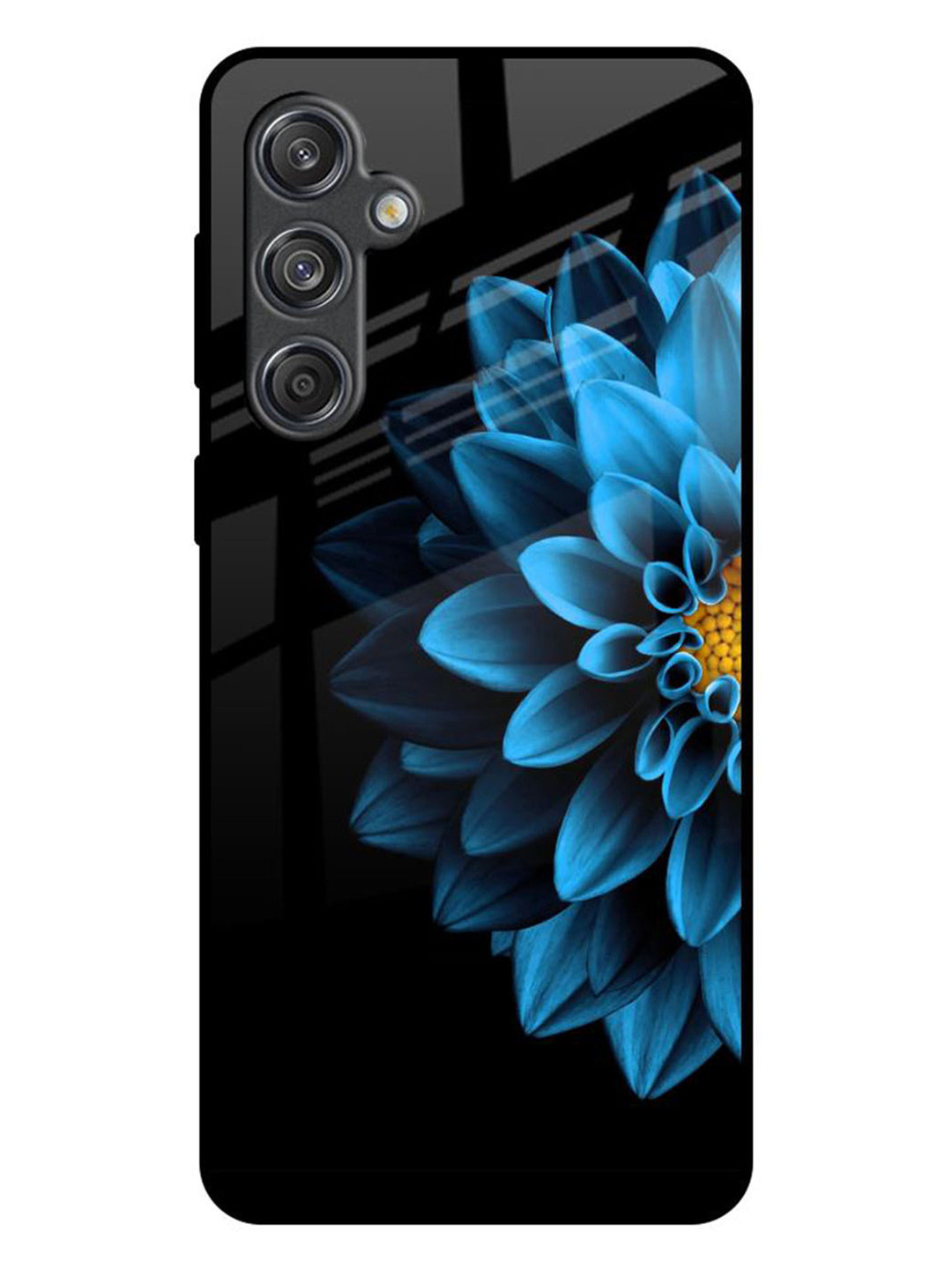 

QRIOH Half Blue Flower Real Samsung Galaxy M55 5G Impact Resistant Back Case, Black