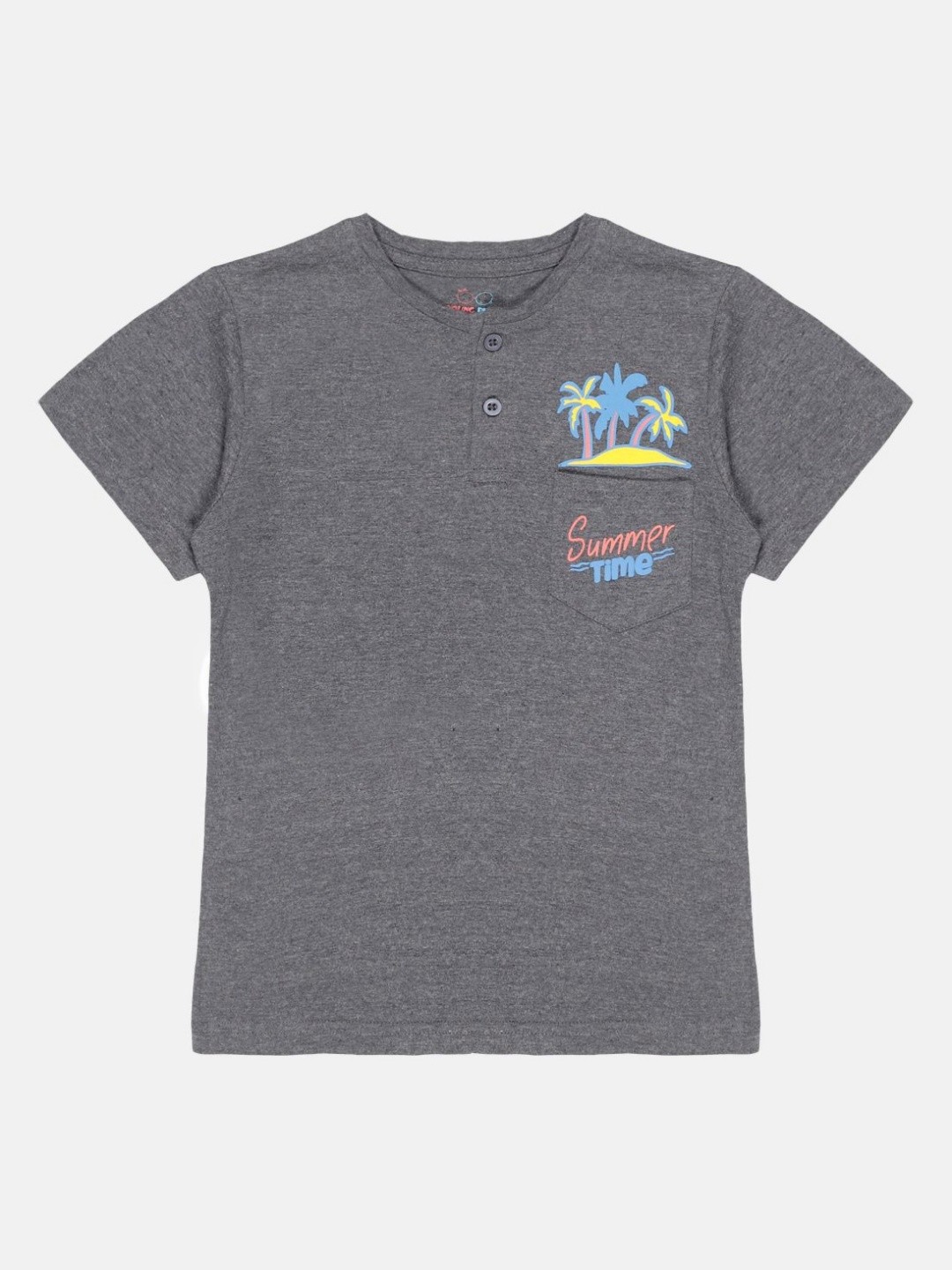 

YOUNG BIRDS Boys Typography Henley Neck Applique T-shirt, Grey