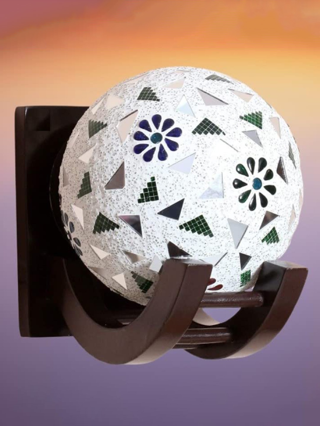 

KINIS Brown & White Printed Wooden Spherical Shaped Wall Lamp With Bulb