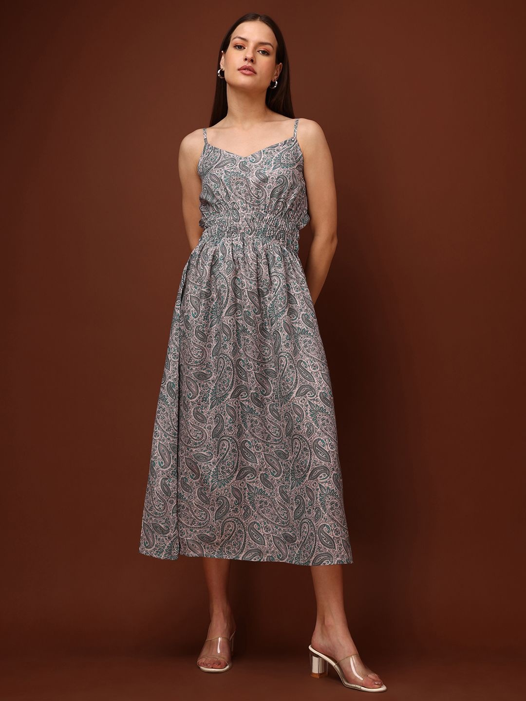 

OBSHIVKA Print Fit & Flare Midi Dress, Green