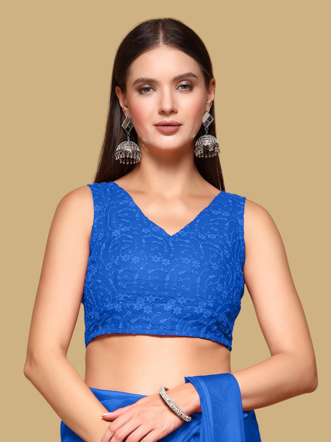 

Oomph! Embroidered Jacquard Saree Blouse, Blue