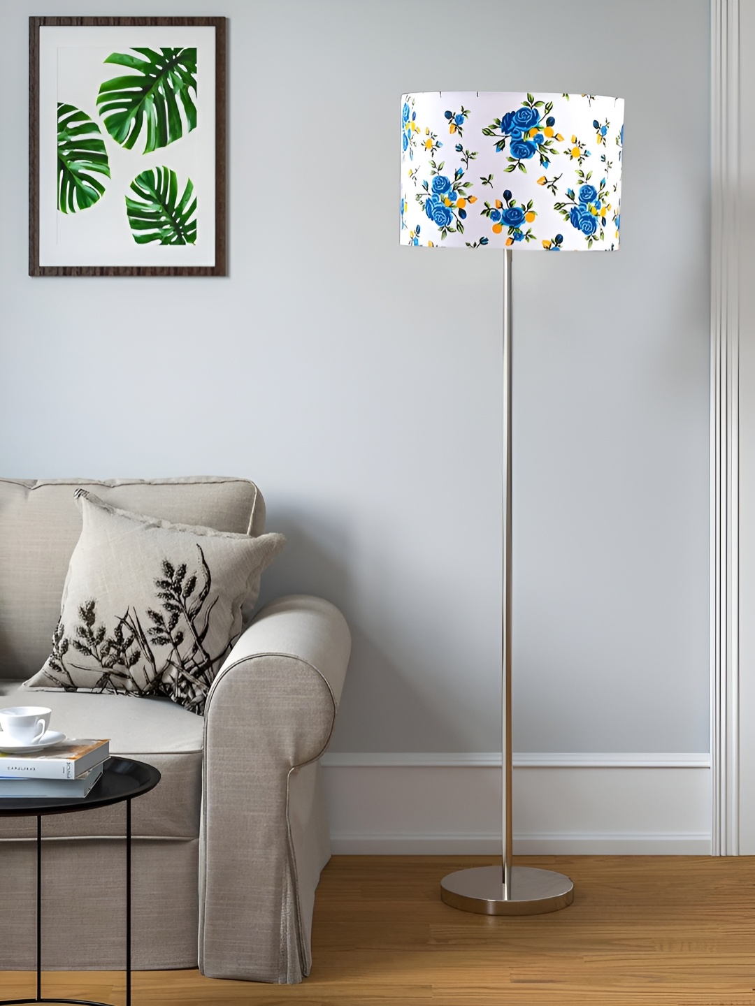 

Devansh White & Blue Floral Printed Cylinder Cotton Drum Shaped Floor Lamp