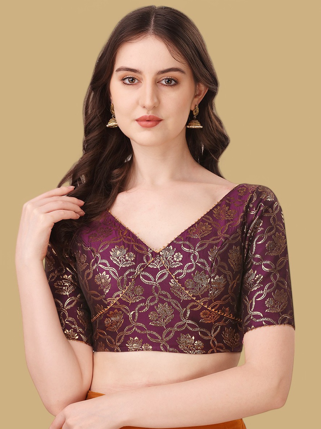 

Oomph! Woven Design Jacquard Traditional Saree Blouse, Purple