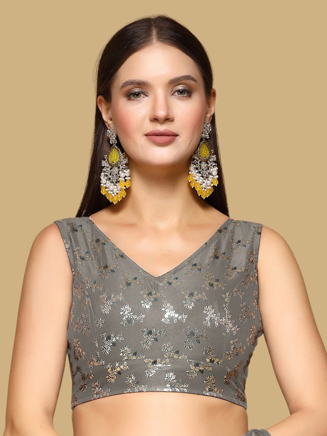 

Oomph! Woven Design Jacquard Traditional Saree Blouse, Grey