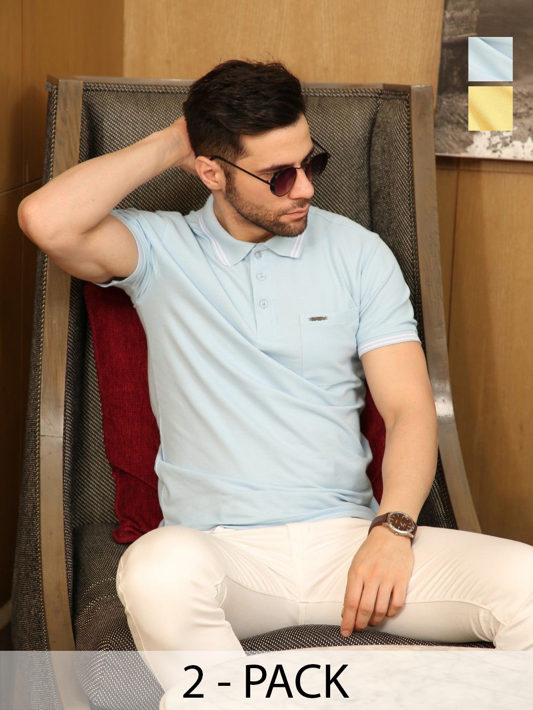 

EAZY Men 2 Polo Collar Pockets T-shirt, Yellow
