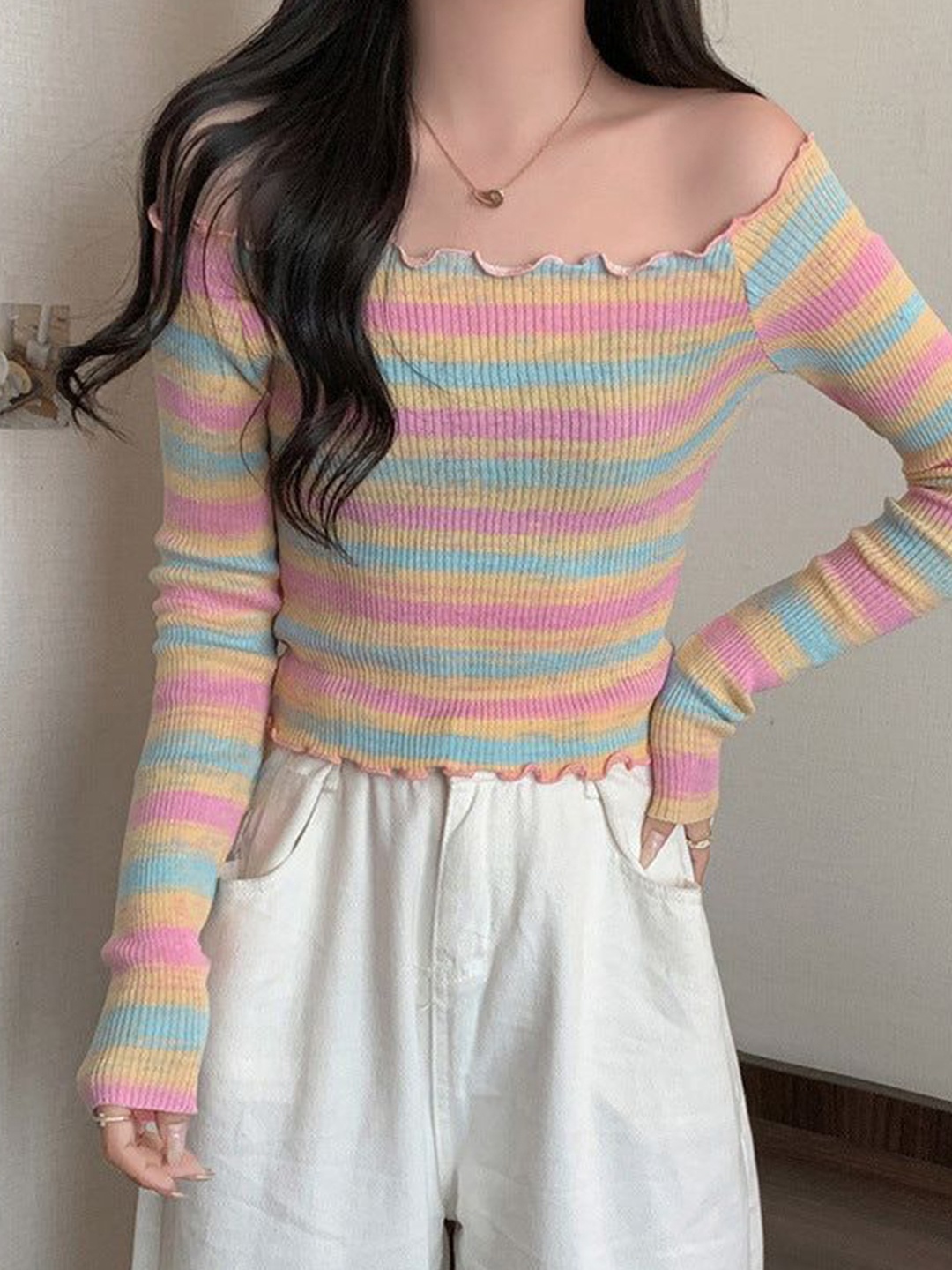 

Outzidr Striped Off-Shoulder Top, Pink