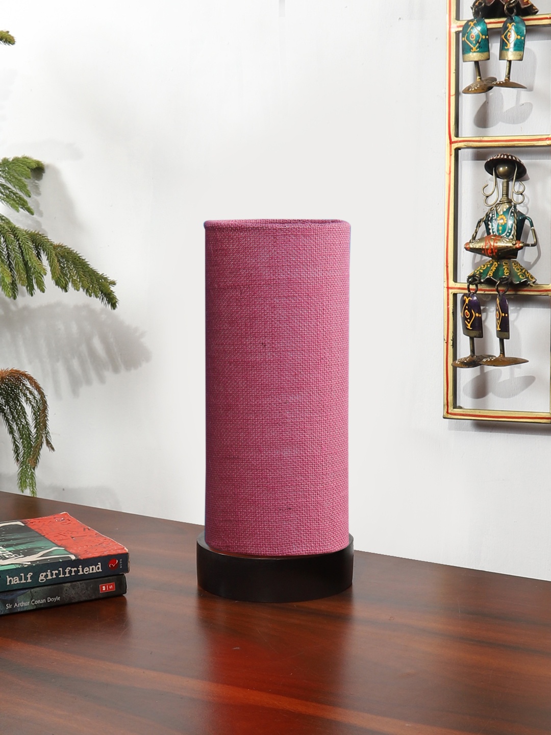 

Devansh Pink Textured Wooden Contemporary Cylindrical Shaped Table Lamp