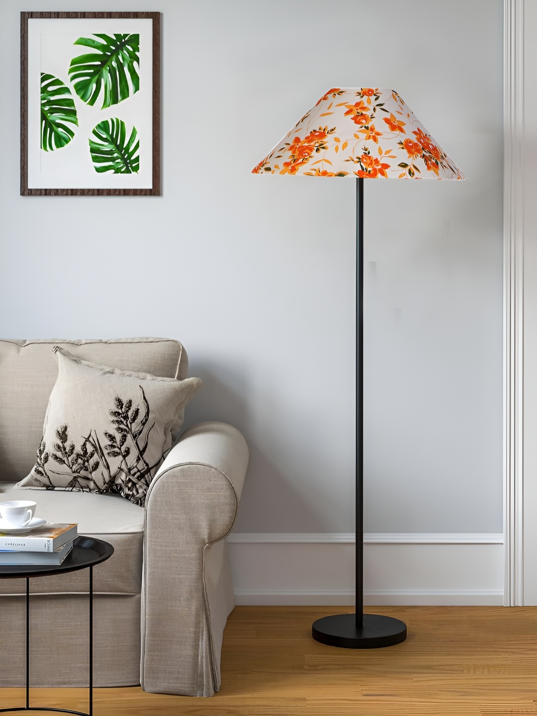 

Devansh White & Orange Printed Frustum Floor Lamps With Wodden Base