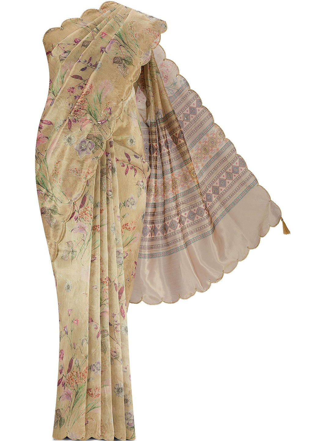 

Nalli Floral Sequinned Tissue Saree, Brown