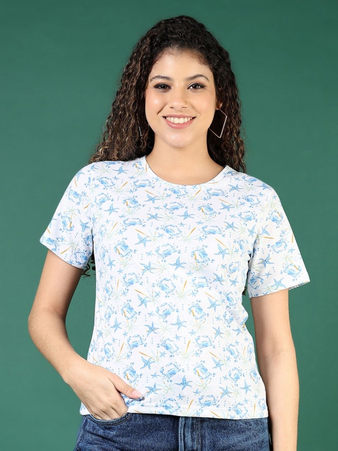 

V-Mart Women Conversational Printed Round Neck Cotton T-shirt, White