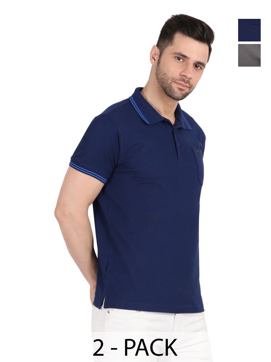 

EAZY Men 2 Polo Collar Pockets T-shirt, Grey