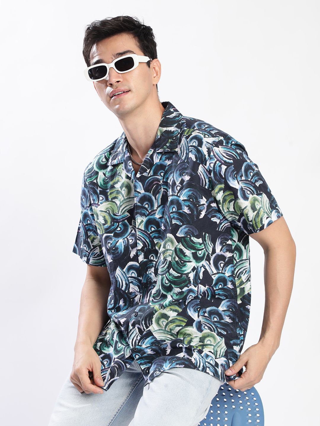 

Bene Kleed Men Printed Cotton Linen Casual Shirt, Green