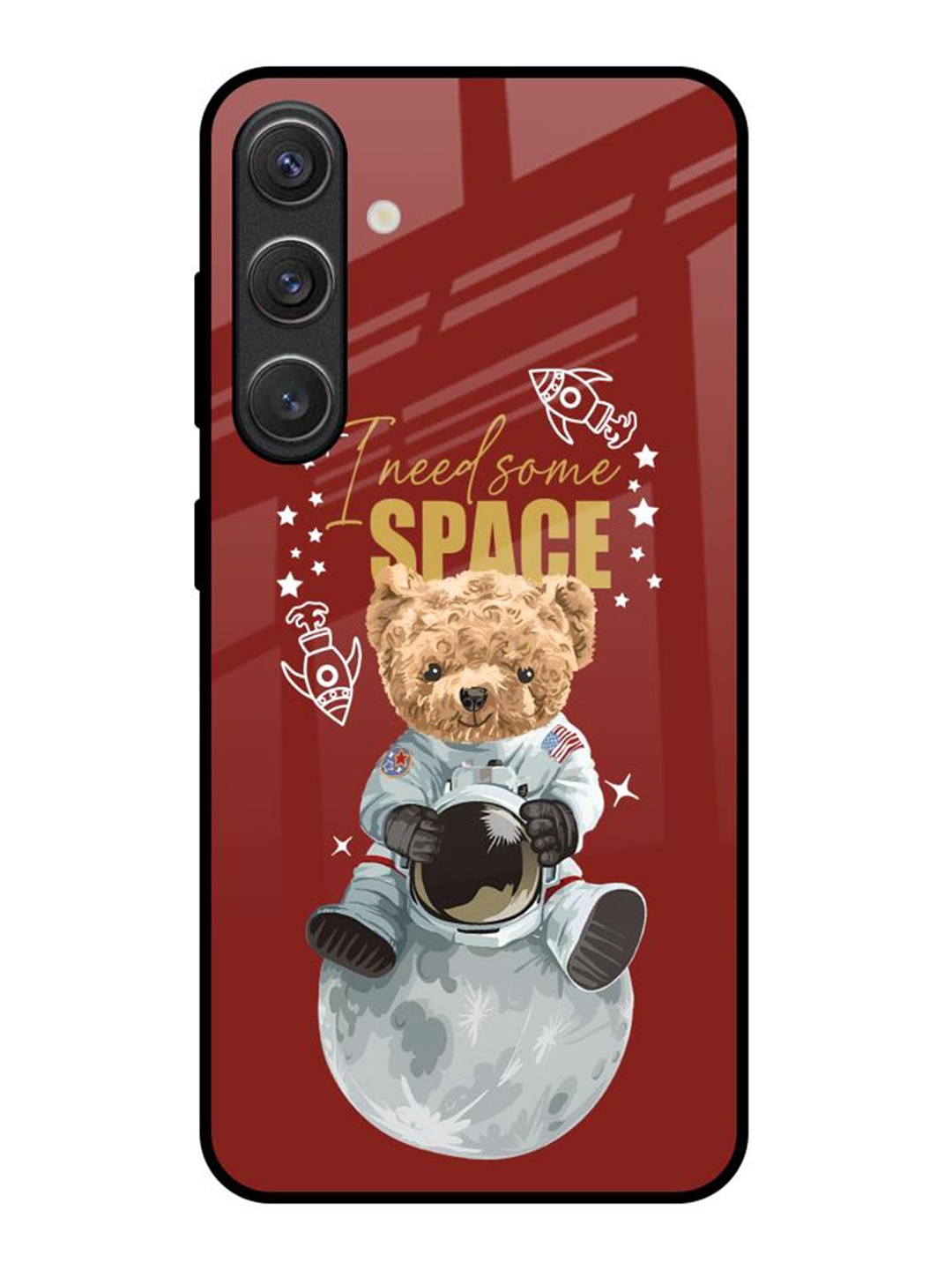 

QRIOH Astronaut Bear Samsung Galaxy S25 5G Impact Resistant Back Case, Maroon