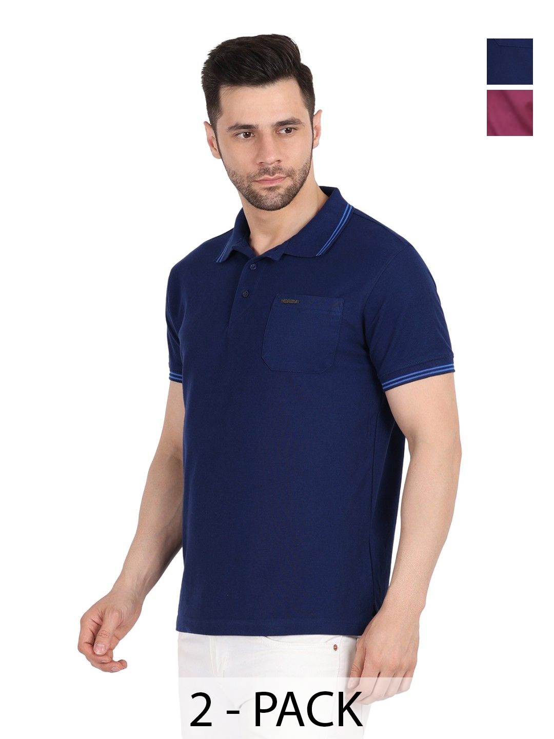 

EAZY Men 2 Polo Collar Pockets T-shirt, Navy blue