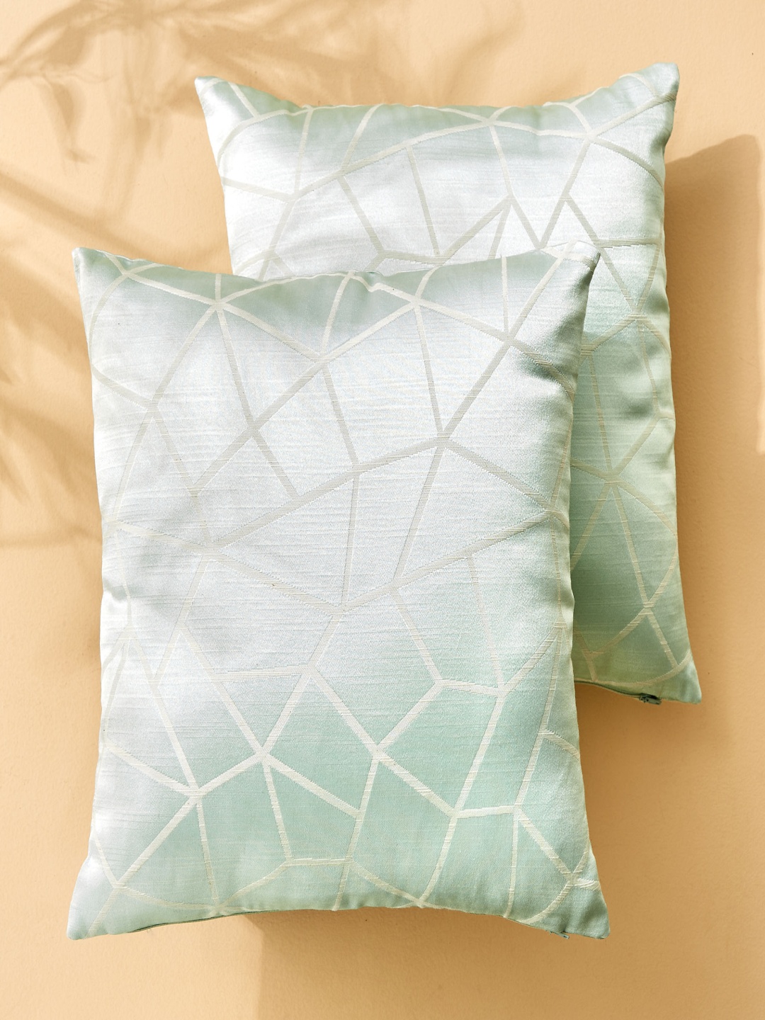 

Home Centre Jade Aiko Green & White 2 Pieces Geometric Square Cushion Covers
