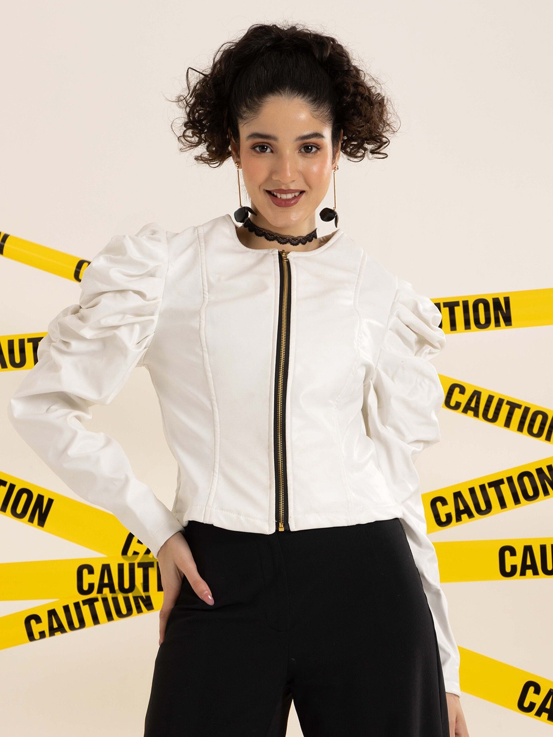 

TANDUL Women Lightweight Crop Bomber with Patchwork Jacket, White