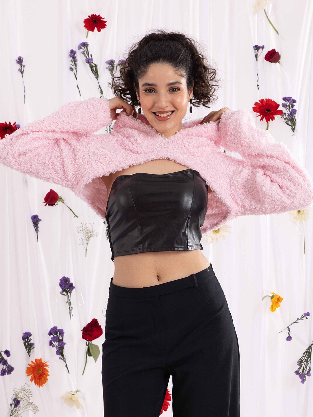 

TANDUL Women Colourblocked Lightweight Crop Tailored Jacket with Embroidered, Pink
