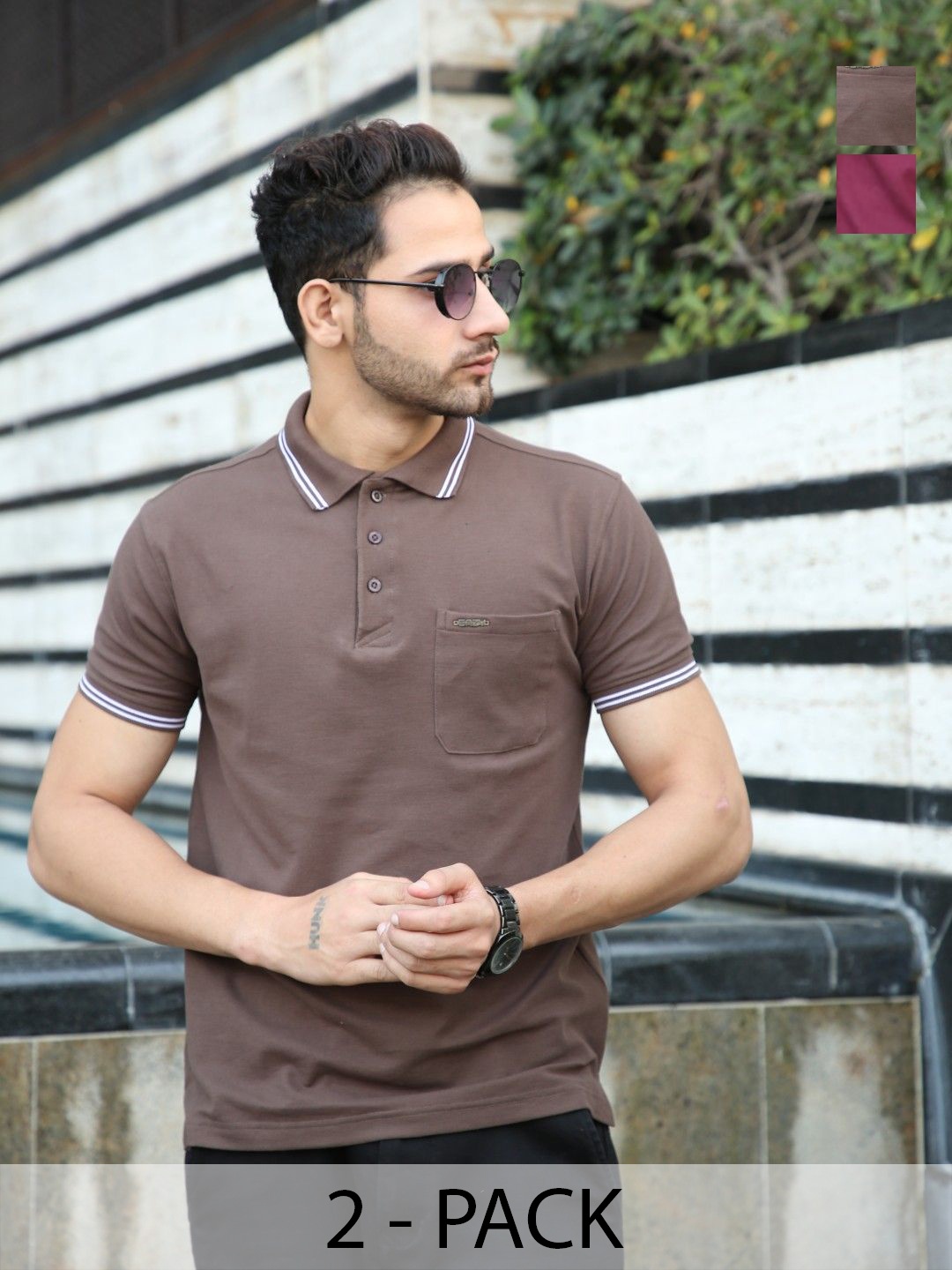 

EAZY Men 2 Polo Collar Pockets T-shirt, Maroon