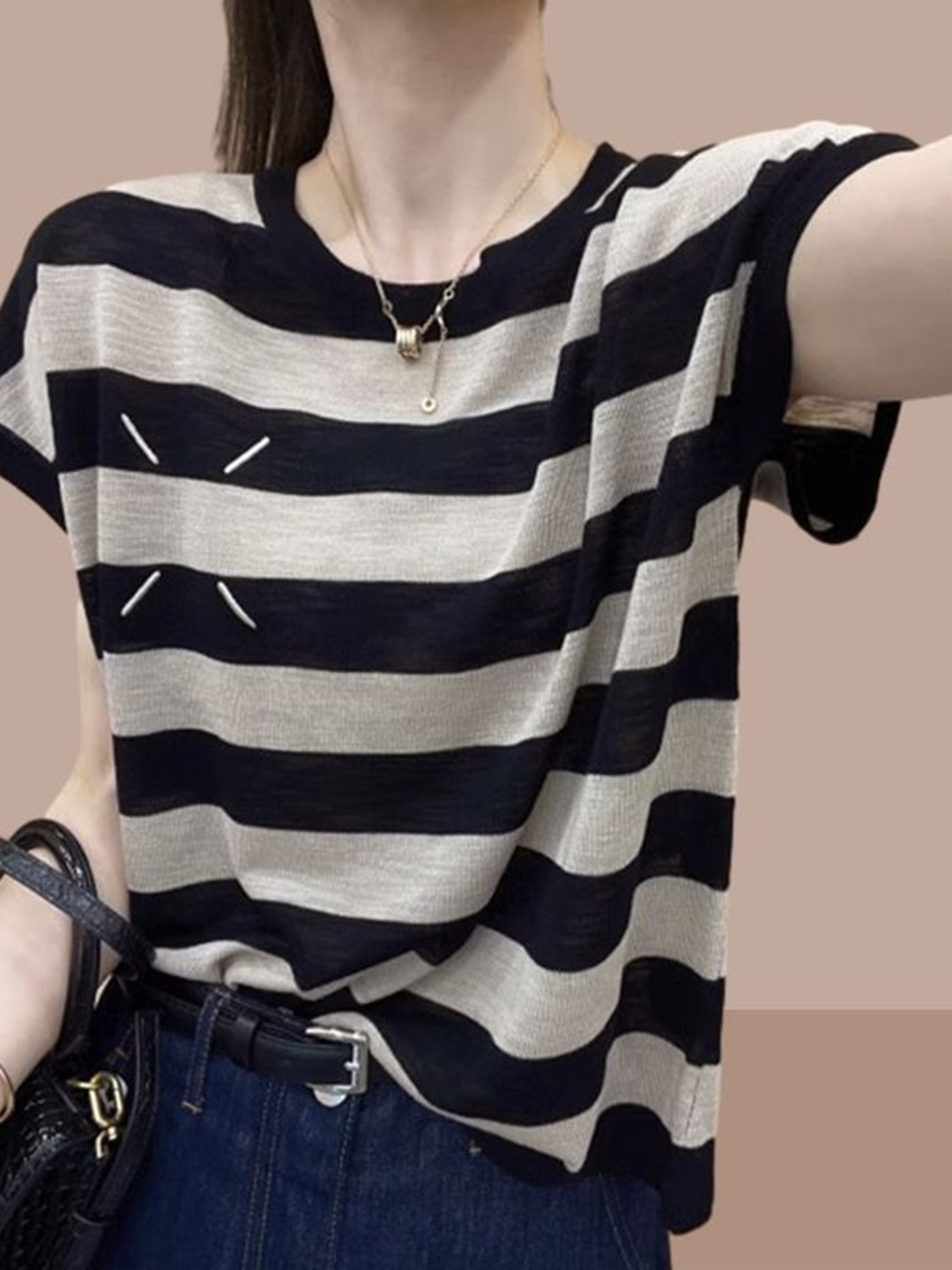 

StyleCast Women Striped T-shirt, Khaki