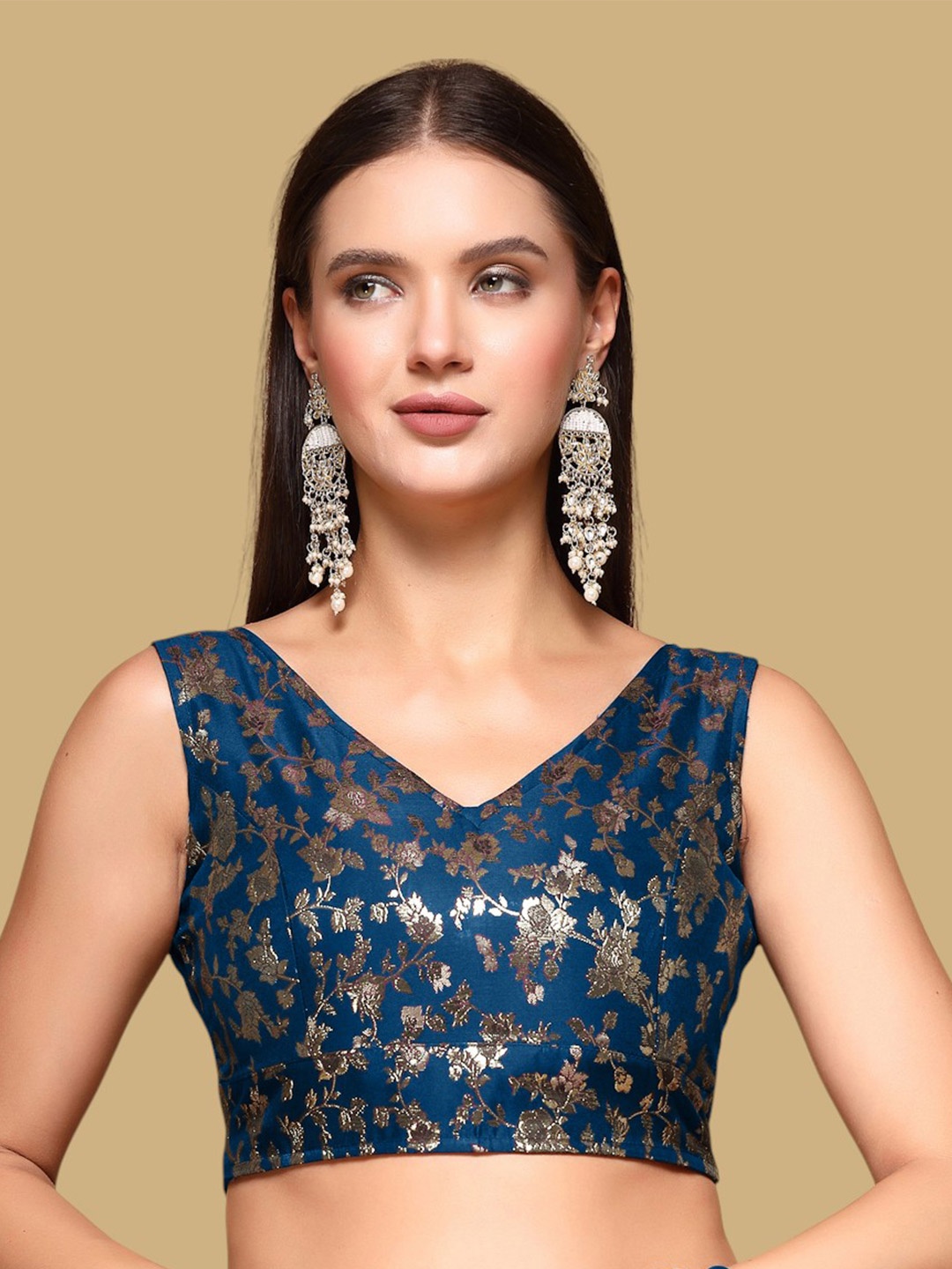

Oomph! Woven Design Jacquard Traditional Saree Blouse, Blue