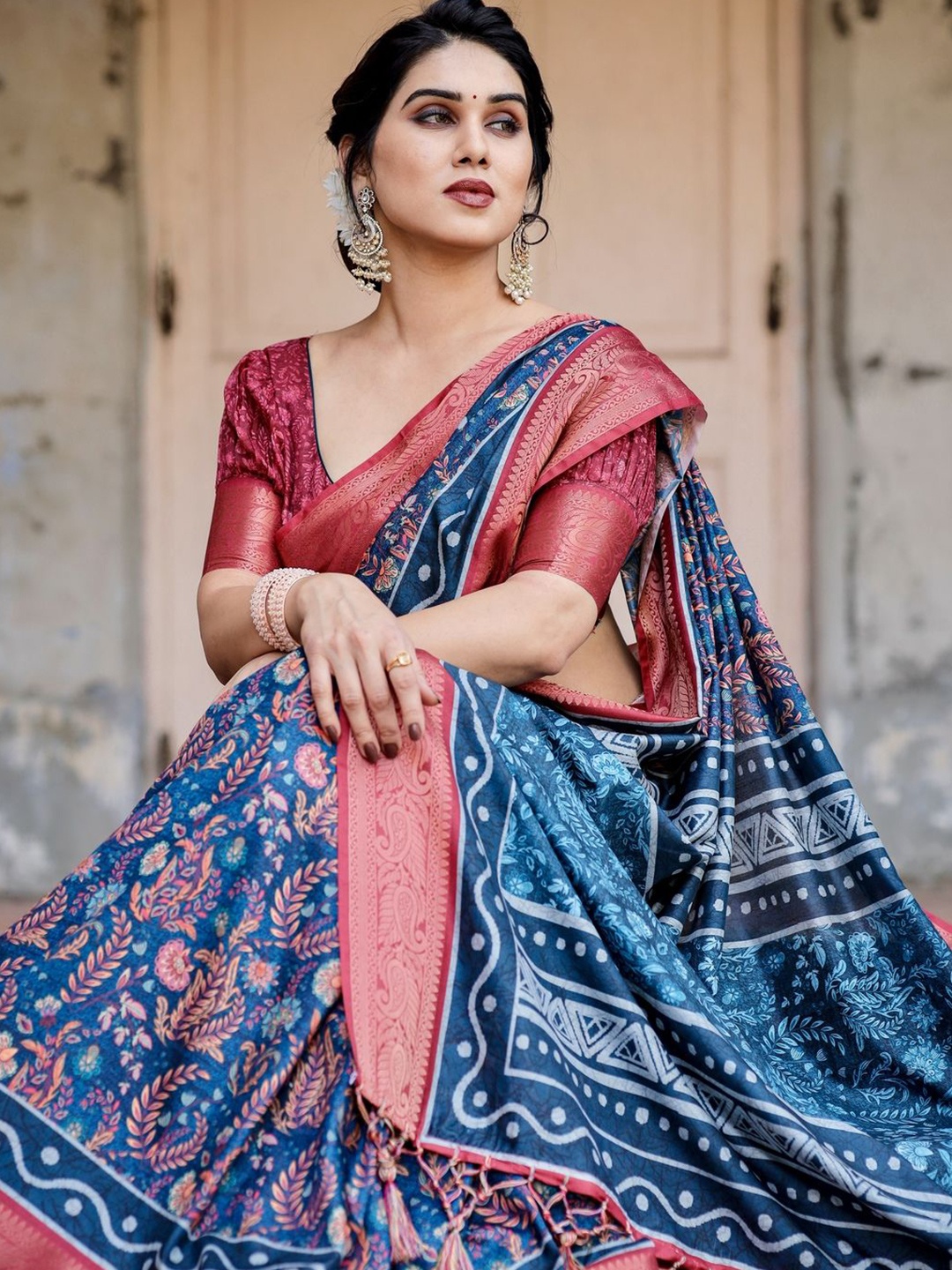 

ALMAARI FASHION Ethnic Motifs Zari Pure Silk Banarasi Saree, Blue