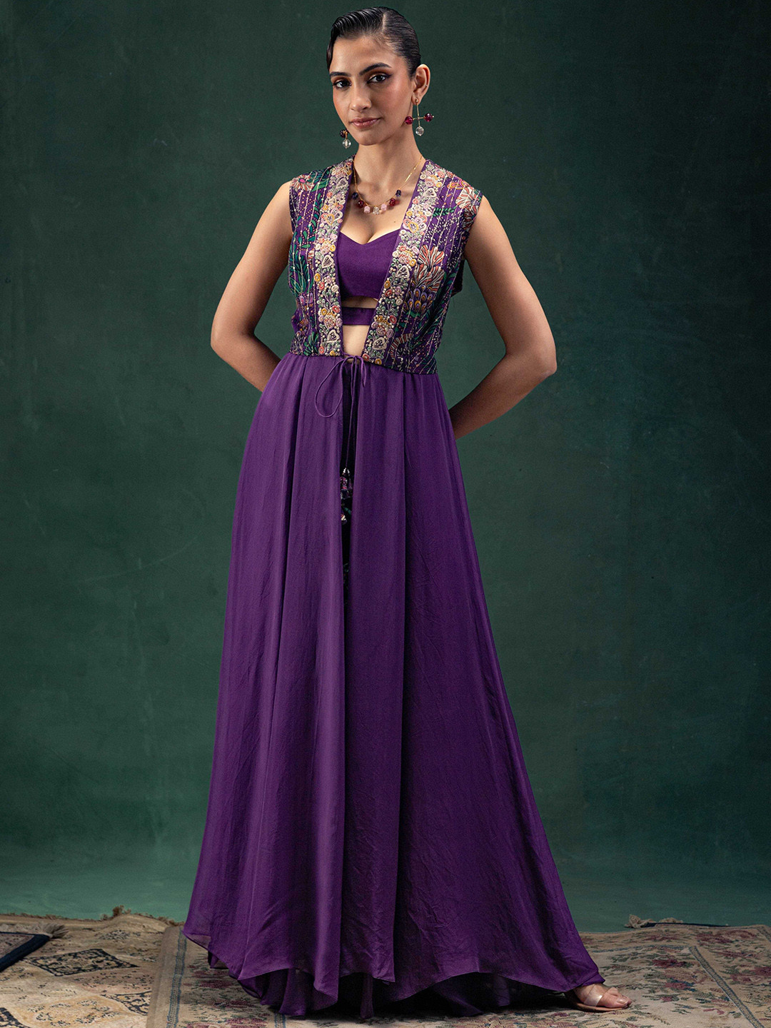 

Label Naariti Women Printed Regular Top with Sharara, Lavender
