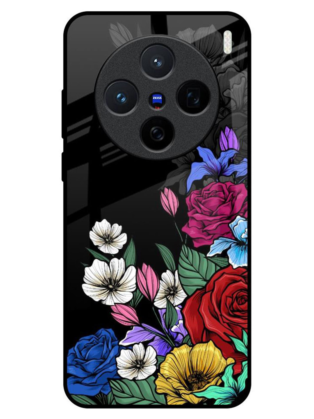 

QRIOH Rose Flower Bunch Art Real Vivo X200 5G Impact Resistant Back Case, Black