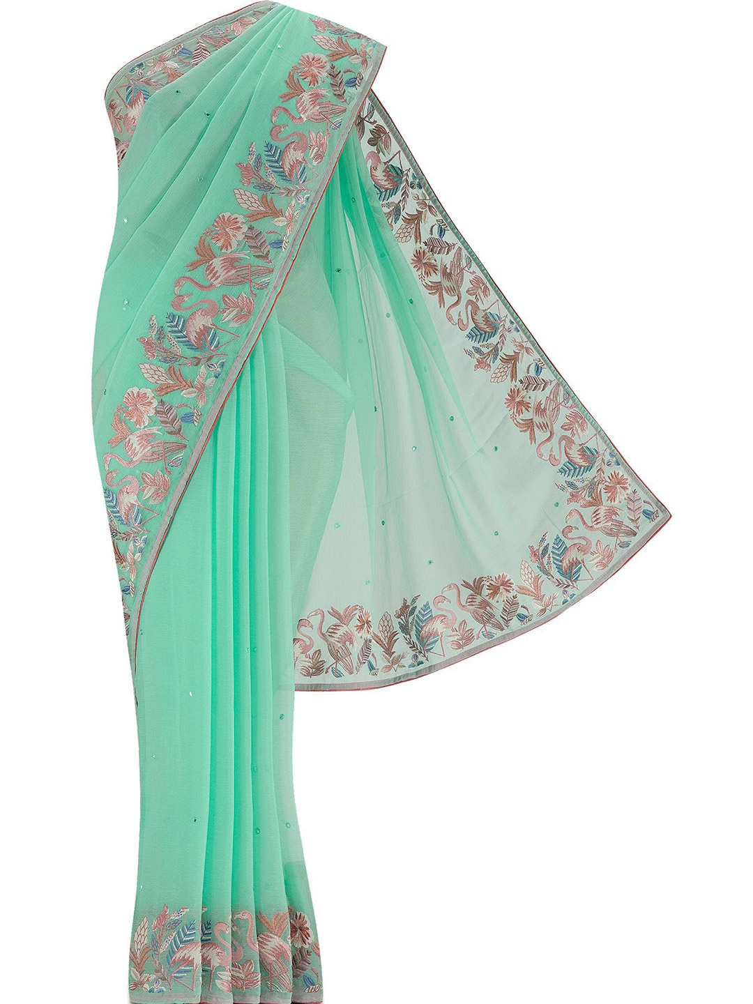 

Nalli Ethnic Motifs Mirror Work Saree, Green