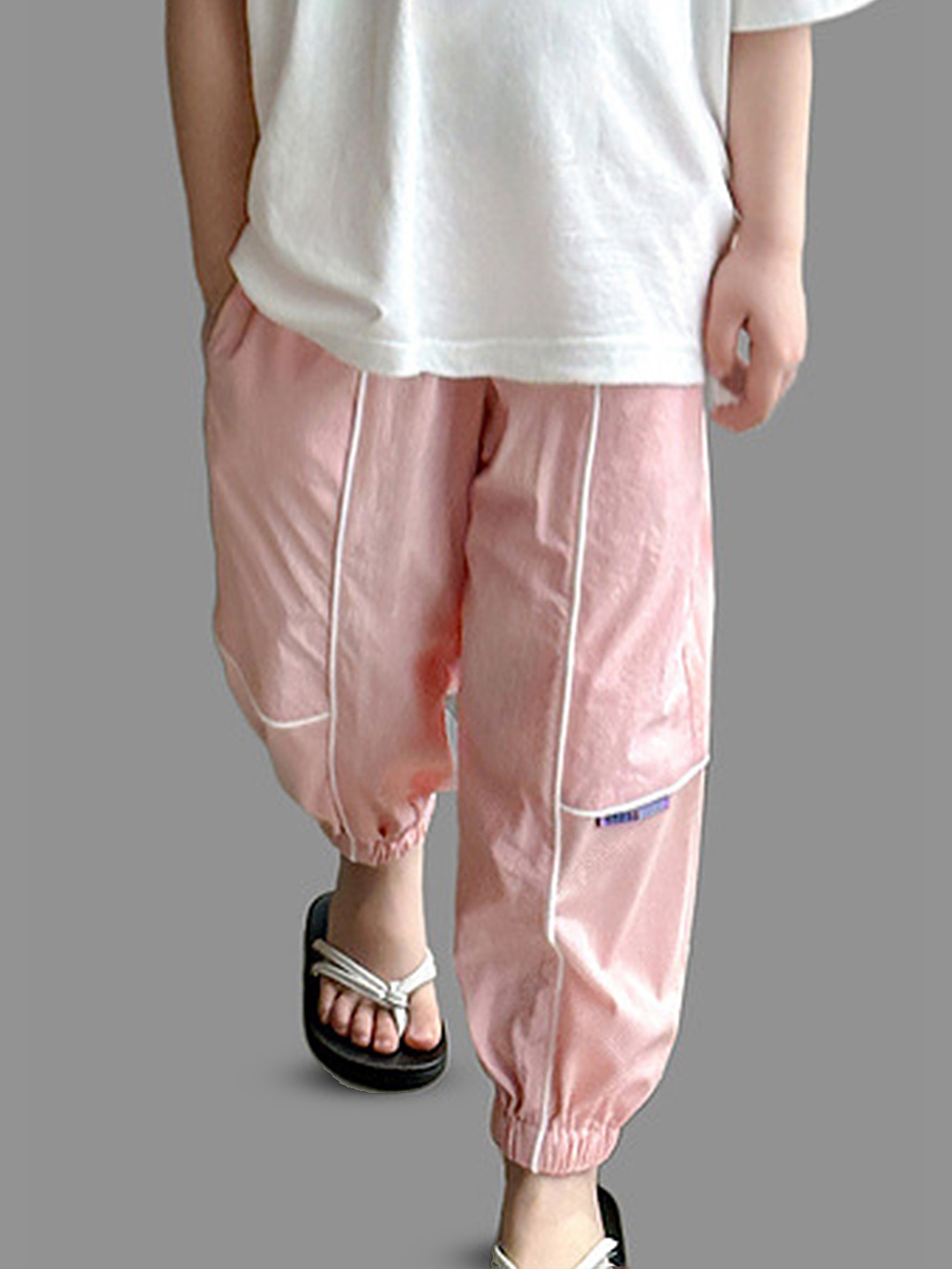 

LULU & SKY Girls Tapered Fit High-Rise Trousers, Pink