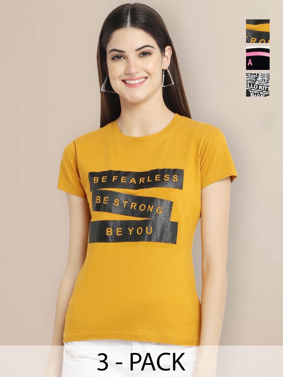 

GLOBAL NOMAD Women Typography 3 Printed Applique T-shirt, Multi