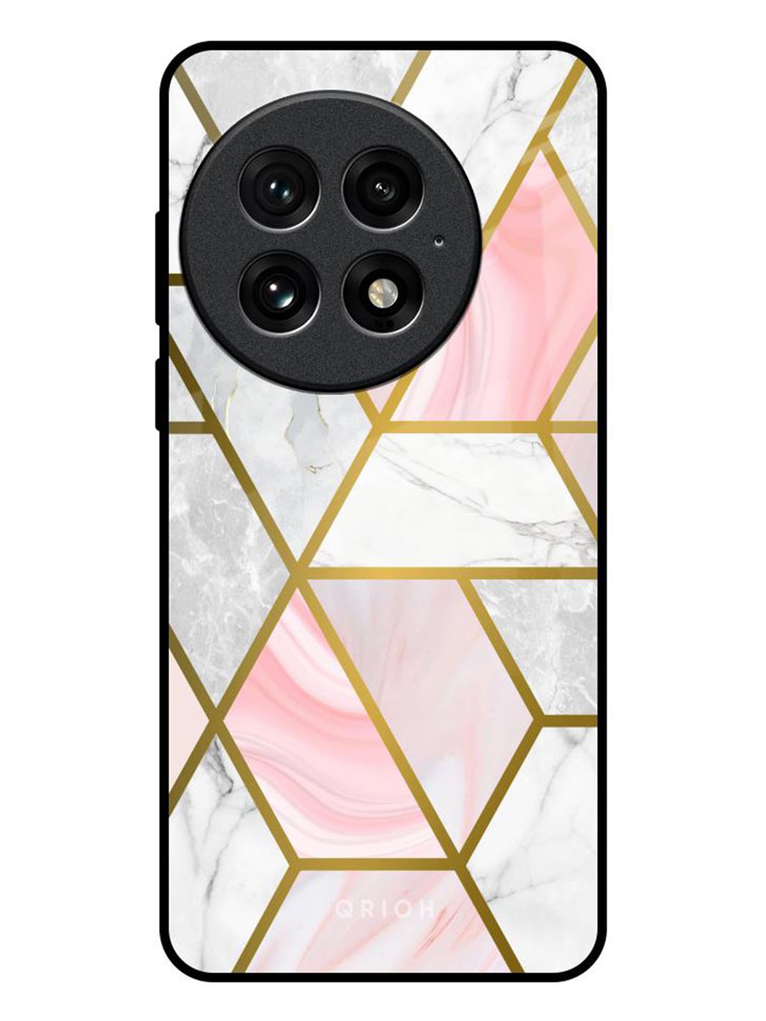 

QRIOH Geometrical Marble Real OnePlus 13 Impact Resistant Back Case, Pink