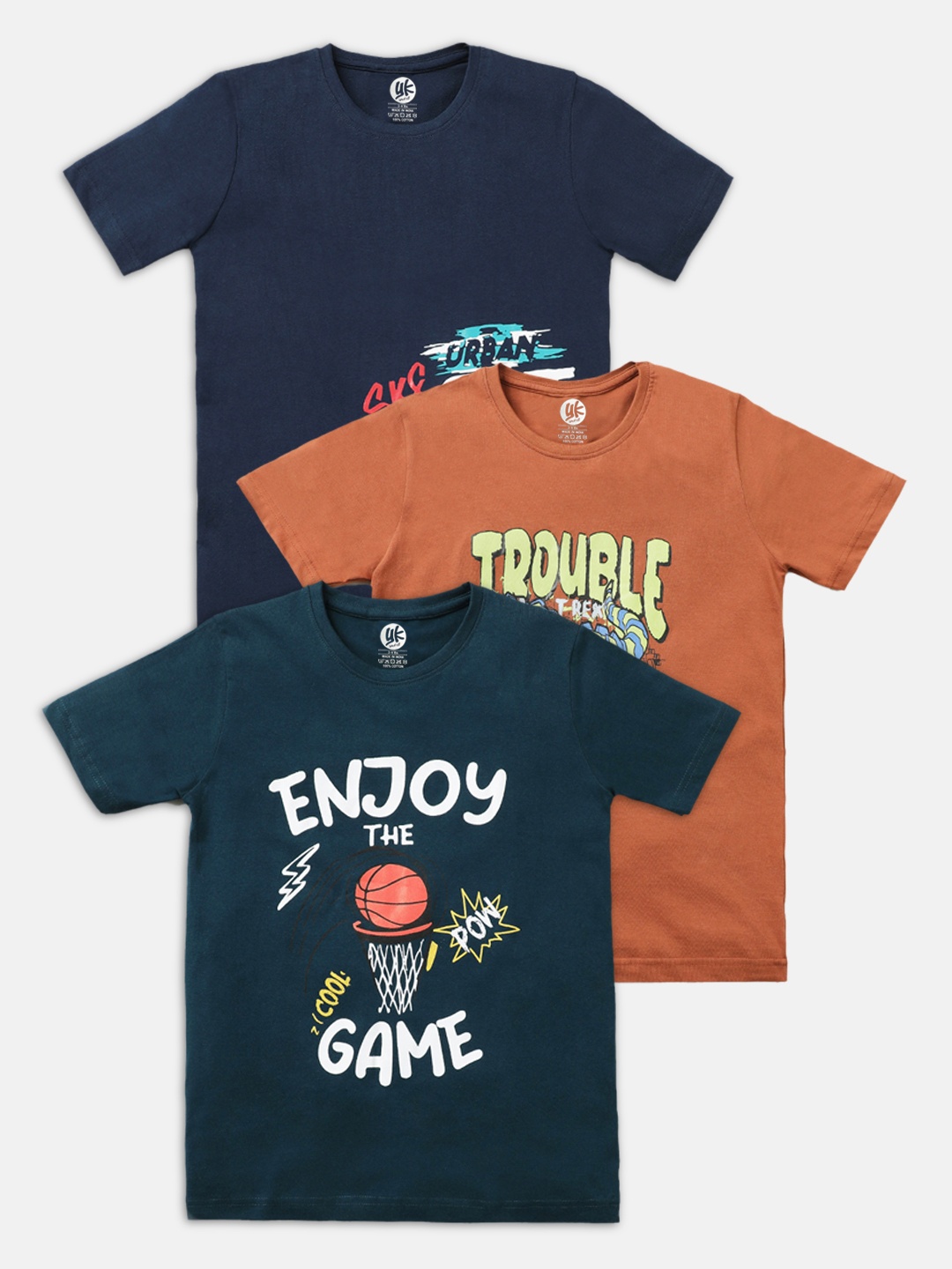 

YK Boys Typography 3 Printed Applique T-shirt, Multi
