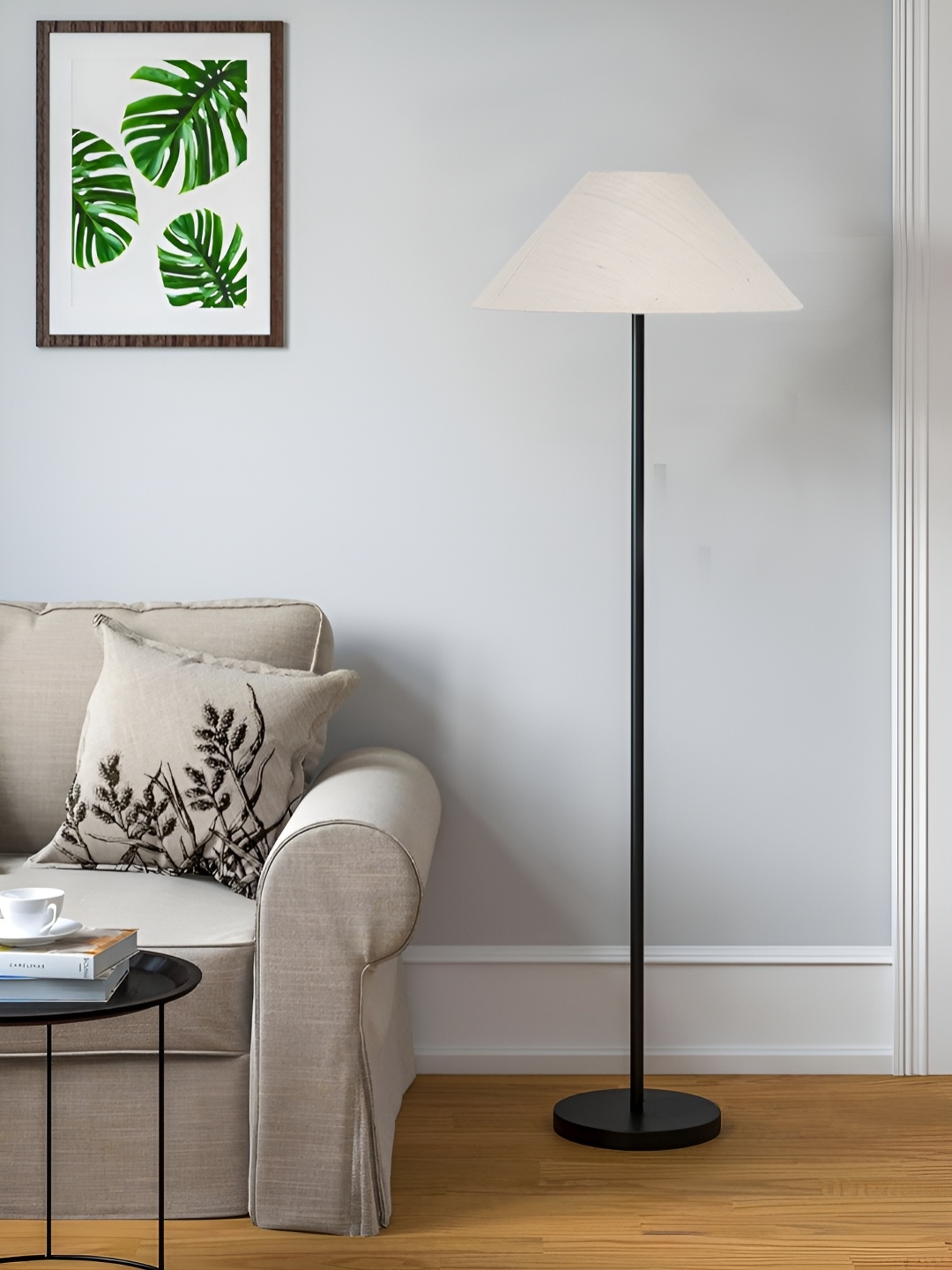 

Devansh White And Black Frustum Floor Lamp With Wooden Base