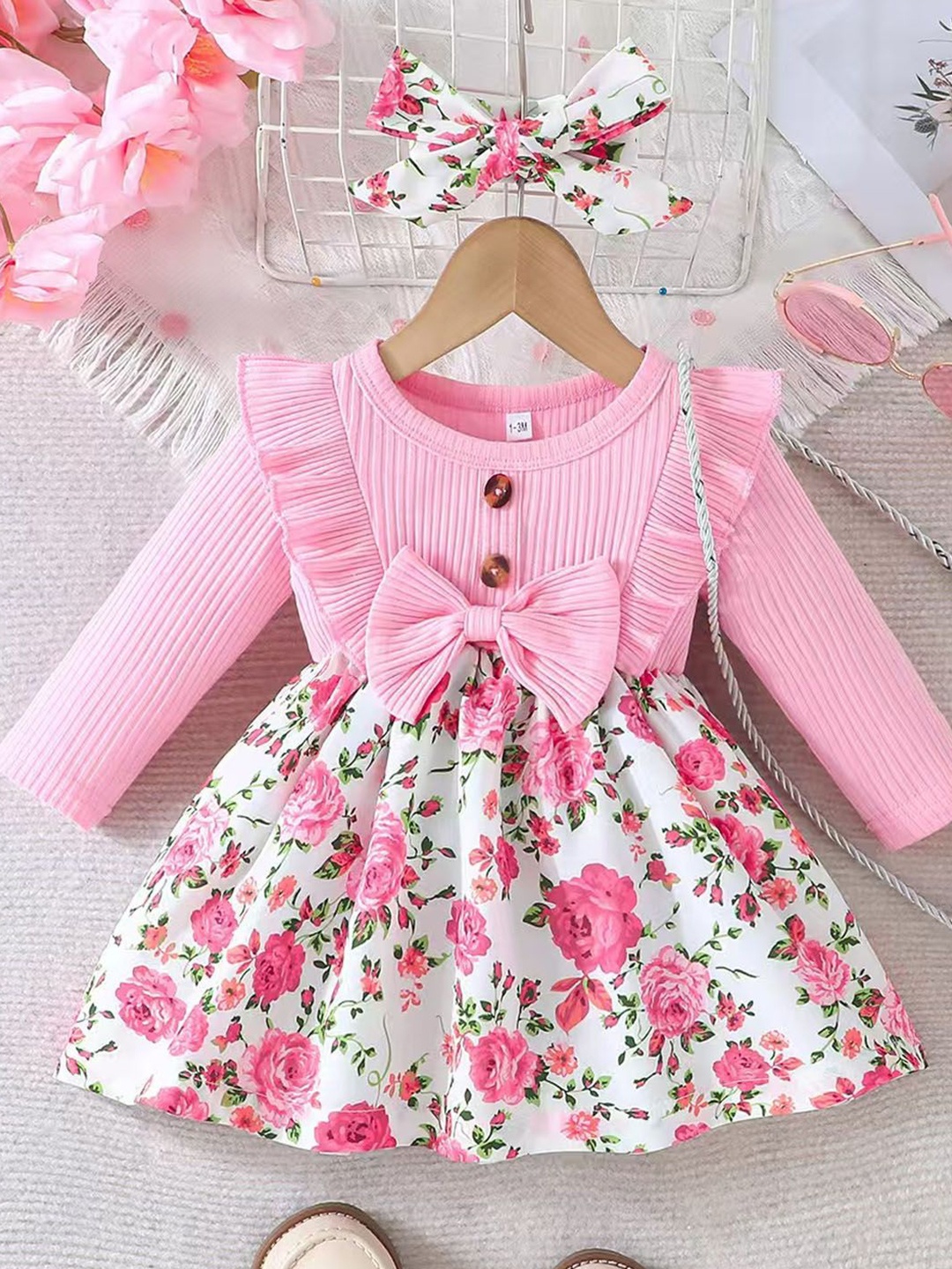 

Xsole Floral Print Fit & Flare Dress, Pink