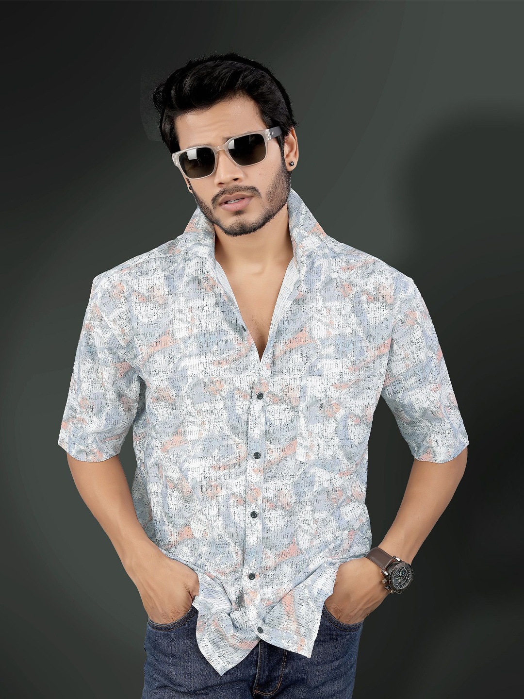 

Metronaut Men Semi Sheer Printed Casual Shirt, Off white