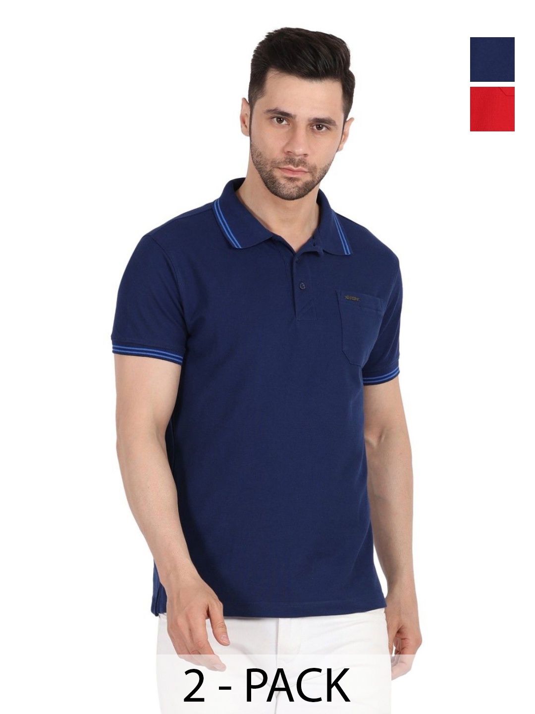

EAZY Men 2 Polo Collar Pockets T-shirt, Red