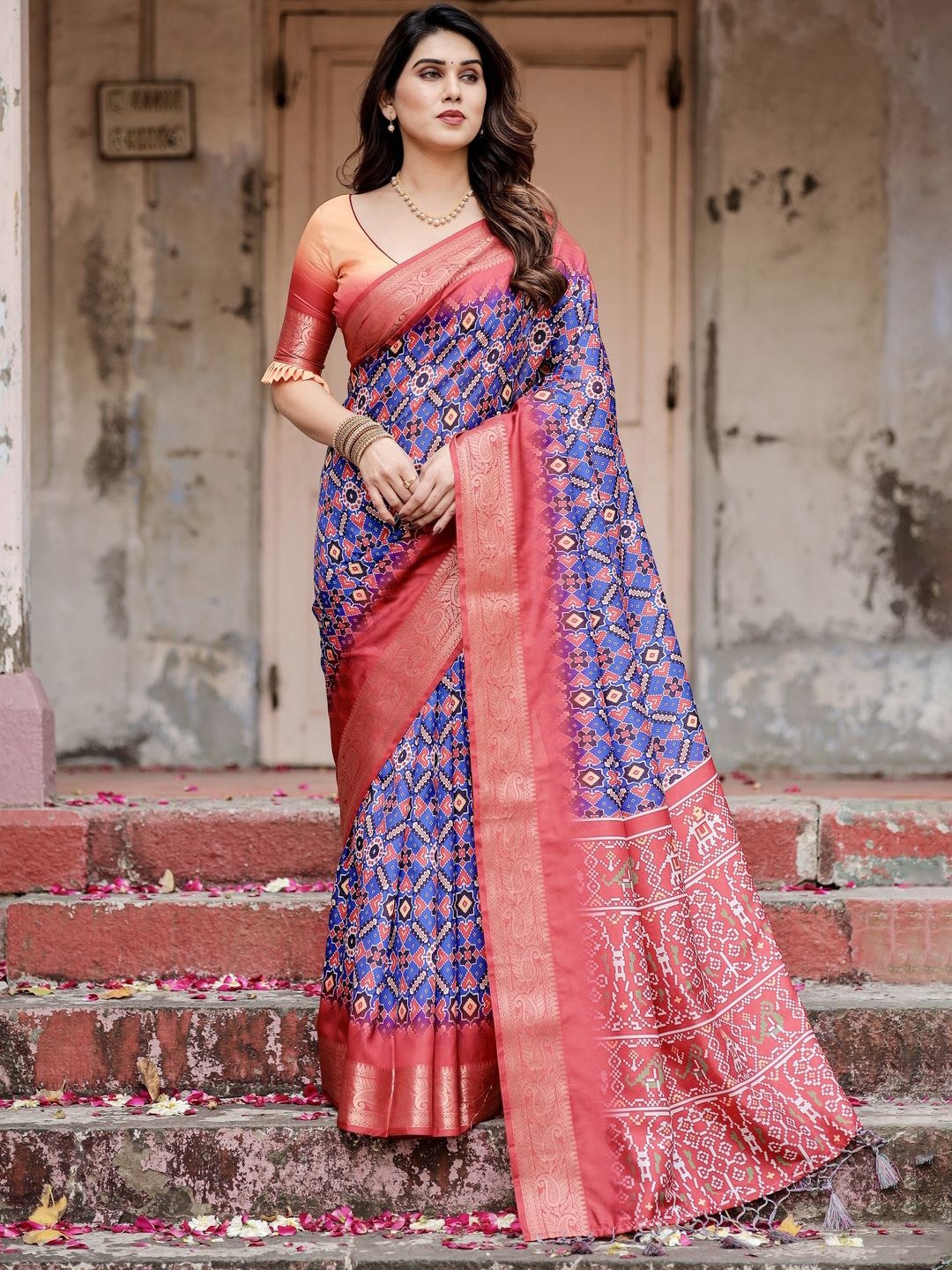 

ALMAARI FASHION Ethnic Motifs Printed Zari Pure Silk Banarasi Saree, Purple