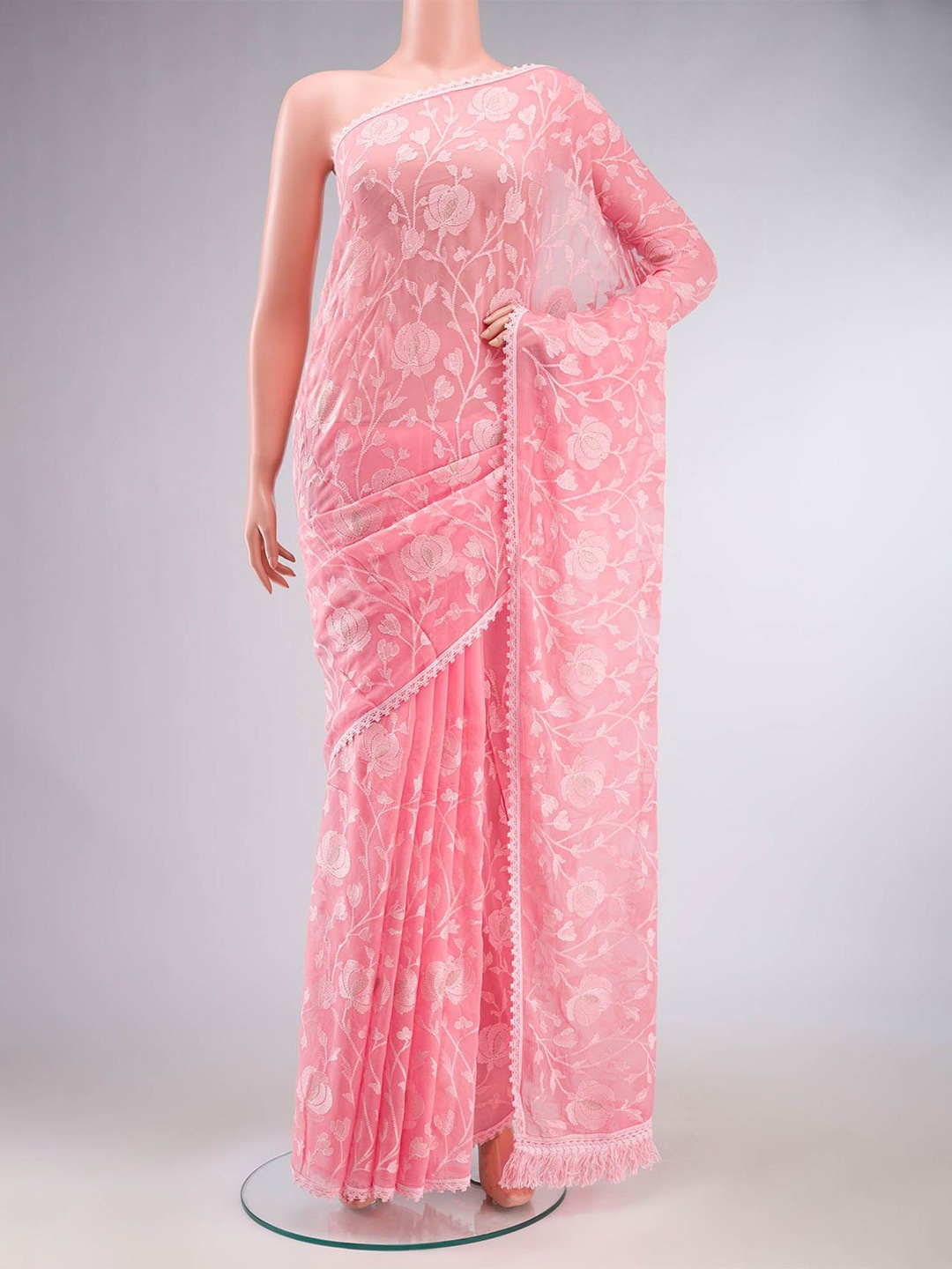 

Nalli Ethnic Motifs Embroidered Saree, Pink