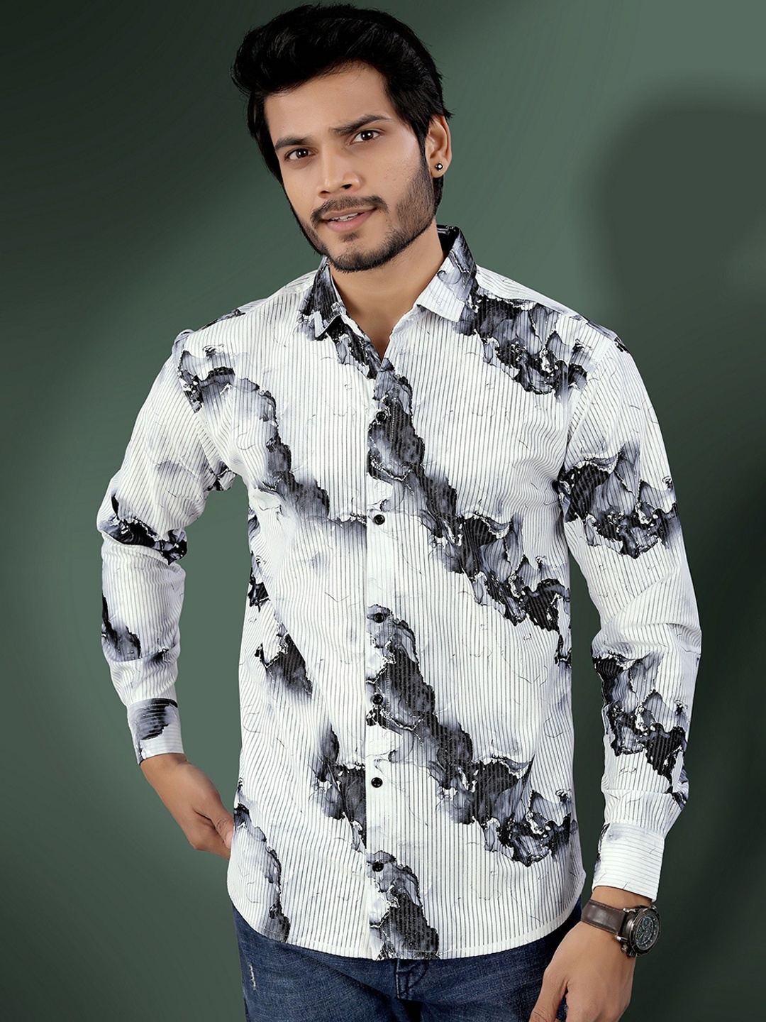 

Metronaut Men Semi Sheer Printed Casual Shirt, Black
