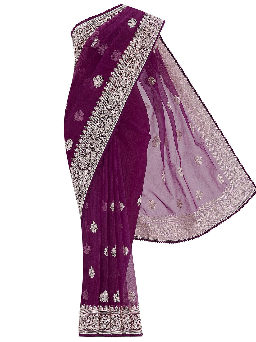 

Nalli Woven Design Embroidered Zari Saree, Purple