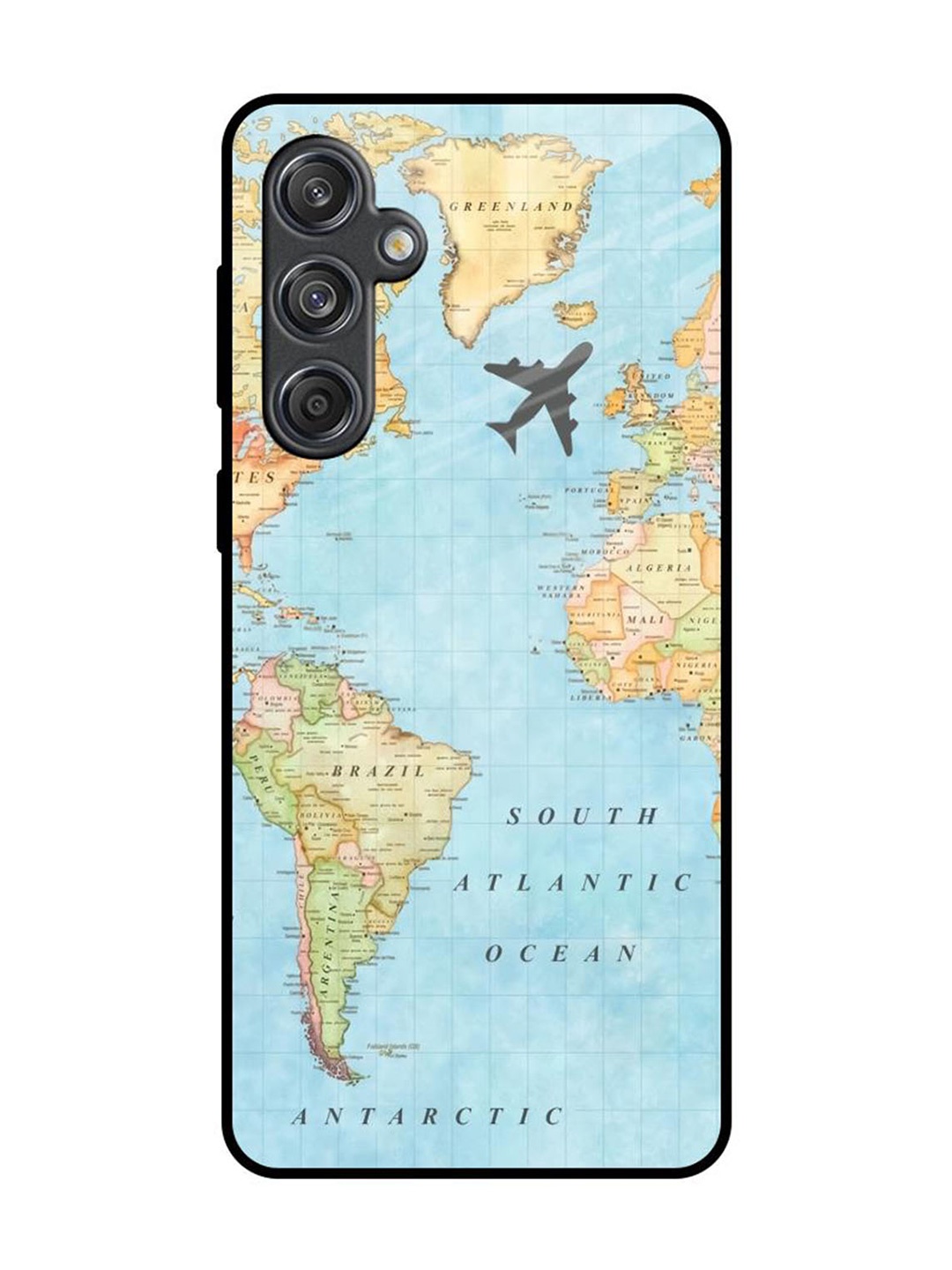 

QRIOH Travel Map Samsung Galaxy M55 5G Impact Resistant Back Case, Blue