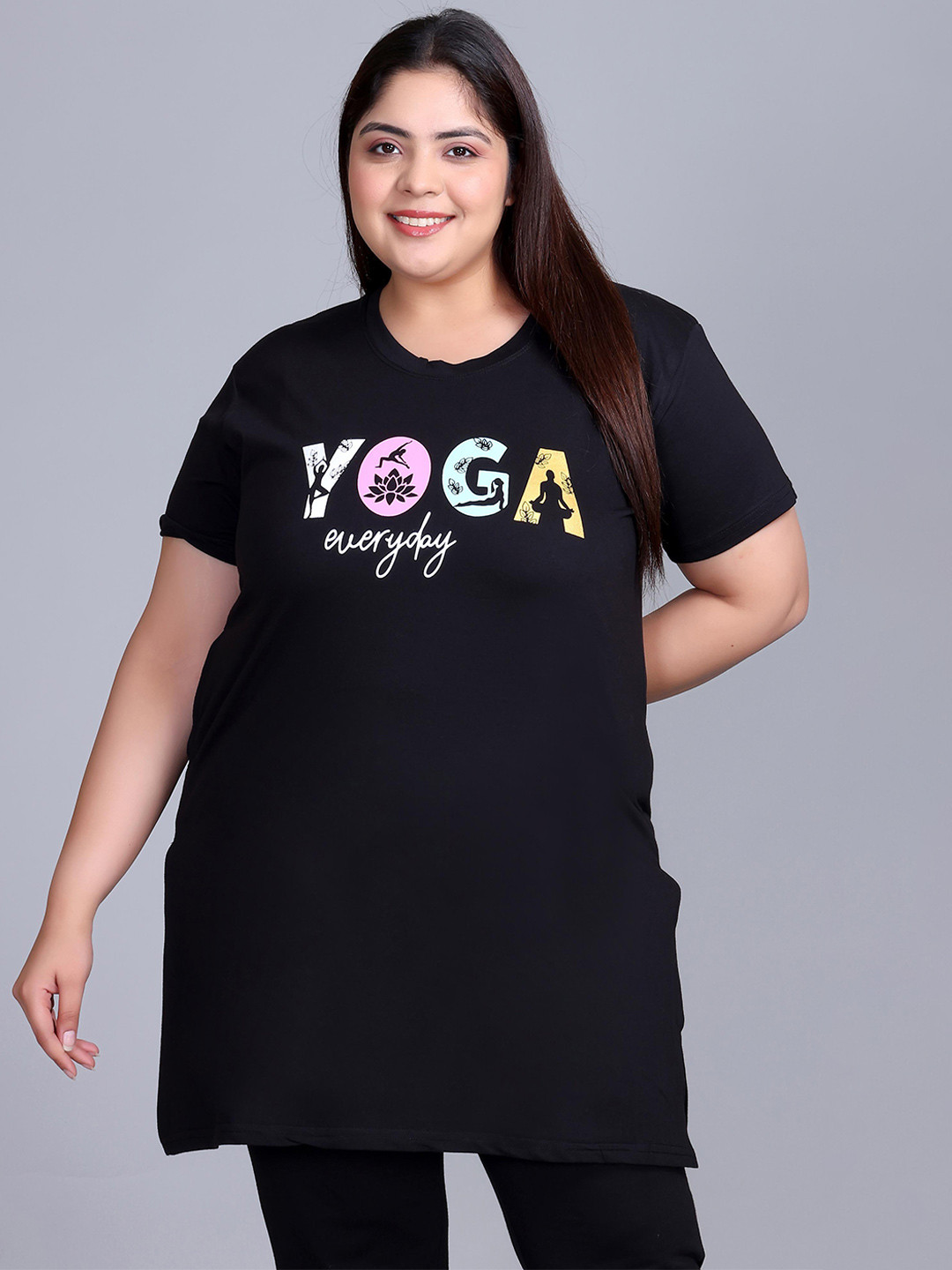 

IN Love Women Plus Size Printed Cotton Lounge Tshirts, Black