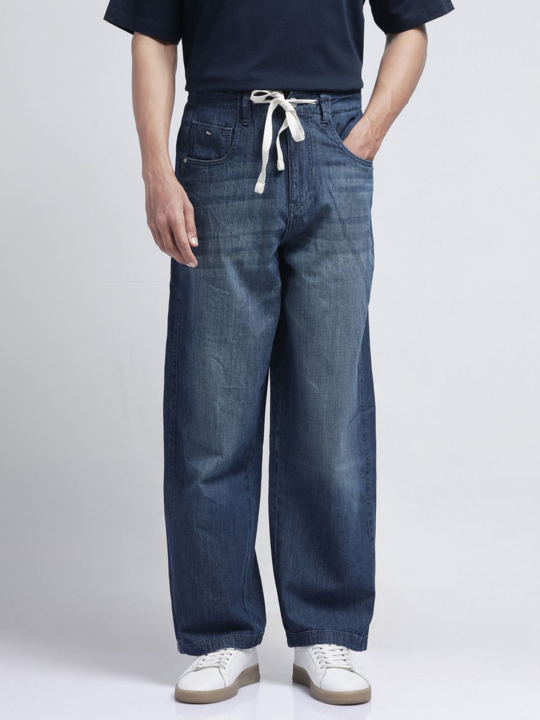 

RARE RABBIT Rory Men Comfort Cotton Light Fade Baggy Jeans, Blue