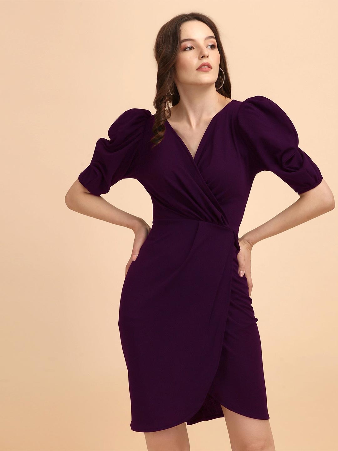 

De La Moda Puff Sleeve Bodycon Maxi Dress, Purple